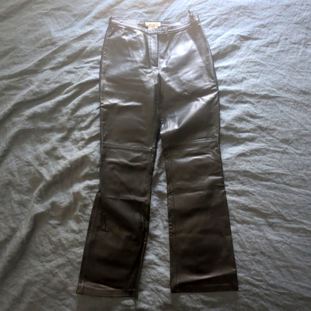 Spiegel Black Leather Wide Leg Pants
